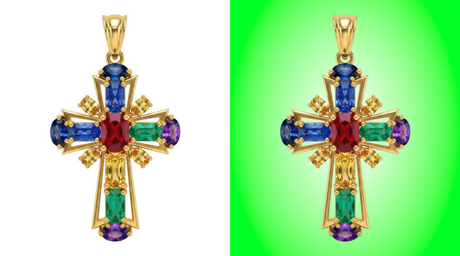 Elegant gold cross pendant with colorful gemstones