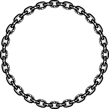 Circular chain frame - black and white vector illustration