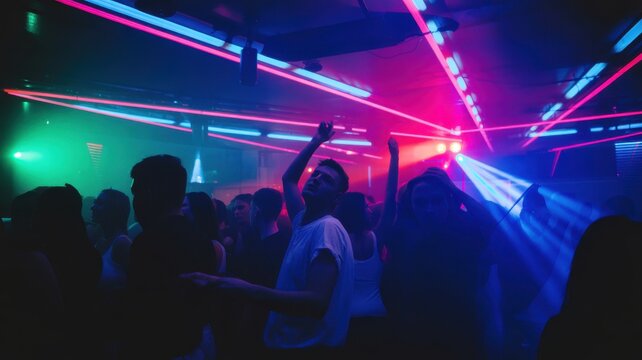 Neon Nightclub Dancing Crowd Colorful Music Party