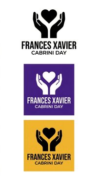 Frances xavier cabrini day icon design with hands holding a heart sign for charity and community awareness in simple minimalist vector style for social media graphics