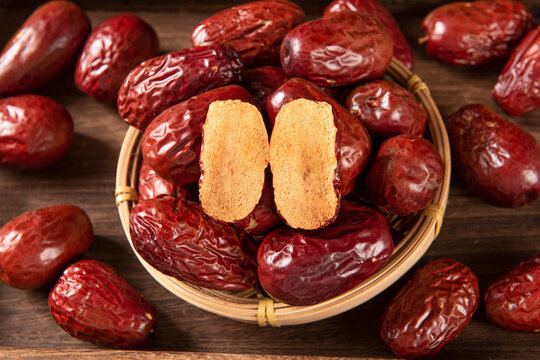 Sliced Dried Red Dates Jujubes Close-Up