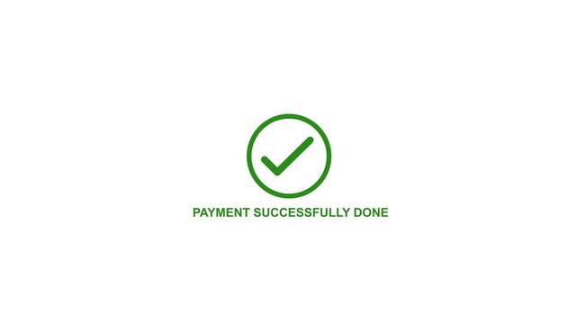 Green check mark checkmark icon with payment successfully done text isolated on clean white background for successful transaction approval and online banking payment confirmation concept.