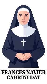 Flat vector illustration of saint frances xavier cabrini wearing a black religious nun habit and veil with a cross symbol for the celebration of cabrini day holiday