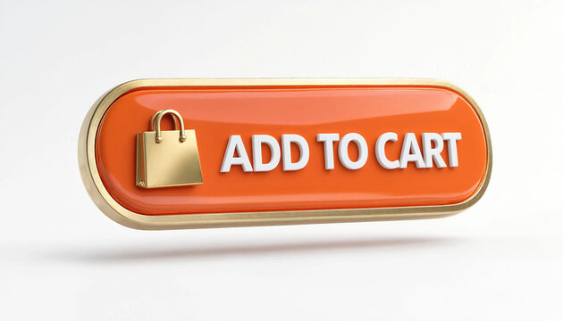 Add to cart button with shopping bag icon for e commerce concept on white background