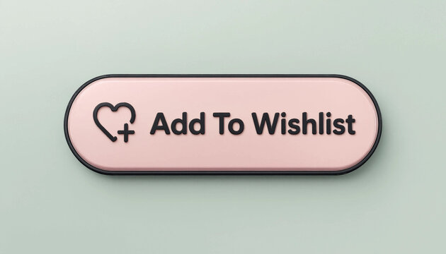 Add to wishlist button with heart plus icon on soft pink background for e-commerce concept