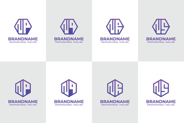 Letters NP NQ NR NS Hexagon Logo Set, for PN QN RN SN initials business © Prayoga