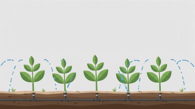 Young Seedlings Growing with Automated Watering System Vector
