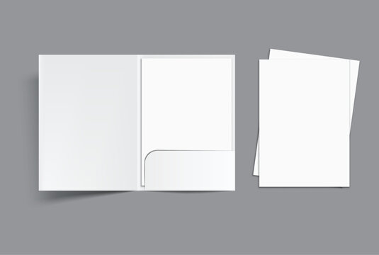 3D A4 Size Single Pocket Folder, open Leaflet, bifold mockup isolated on background. Blank folder paper template for business presentation document, flyer, catalogue, advertising or any creative work