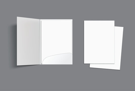 3D A4 Size Single Pocket Folder, open Leaflet, bifold mockup isolated on background. Blank folder paper template for business presentation document, flyer, catalogue, advertising or any creative work