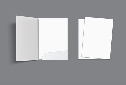 3D A4 Size Single Pocket Folder, open Leaflet, bifold mockup isolated on background. Blank folder paper template for business presentation document, flyer, catalogue, advertising or any creative work