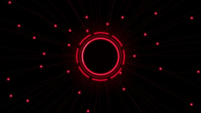 Abstract red digital technology circle with connection dots on dark background