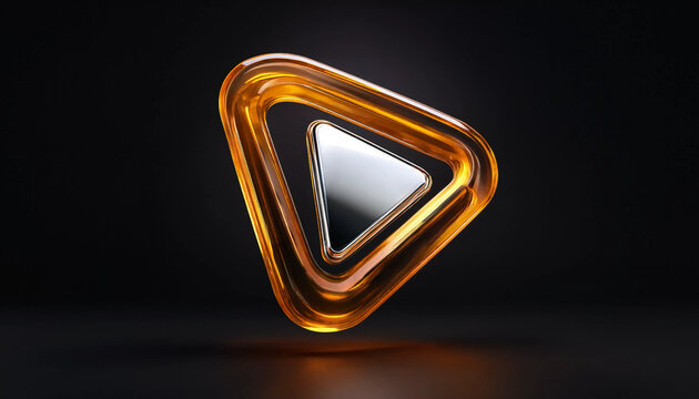 Golden play button symbol with glowing amber frame on dark background representing media playback and digital content