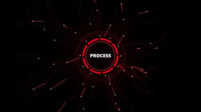 Abstract red technological interface showing a central process data flow circle