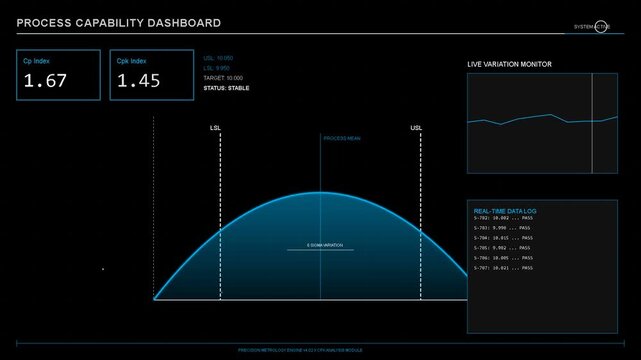 Digital dashboard showing data analytics, metrics, live line graphs, and system performance, ideal for technical interface or software display