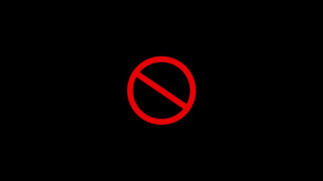 Red prohibited symbol animation on green screen and white background, for easy compositing, forbidden sign