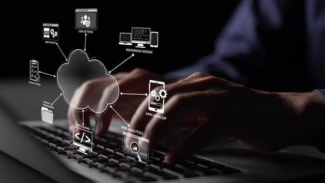 Cloud computing, cloud strategy, and cloud technology transforming digital infrastructure with scalable services, secure data storage, and cloud-based digital business solutions. Muxer