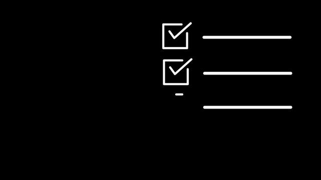 Animated checklist with checkmarks and cross minimalist task list motion on black background