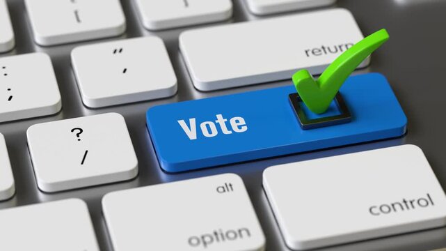 checkbox on the keyboard of a latop, 3d rendering,conceptual image. online  vote and choice concepts.