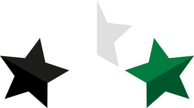 Three 3d stars palestine flag black white green colors illustration icon