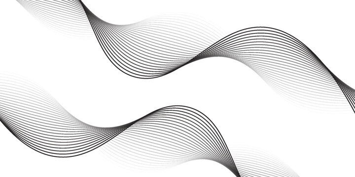 Thin wavy line abstract background. Wavy line horizontal divider outline minimalist background. Abstract black lines wave curve motion on white background. Vector Illustration.