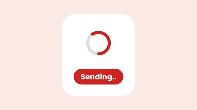 A peach notification card shows a red circular loading spinner with a sending label indicating a message or file is currently being transmitted online