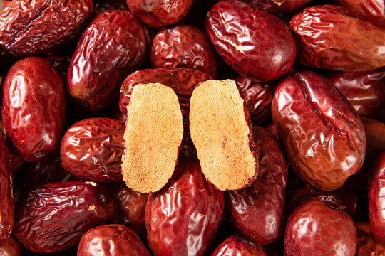 Sliced Dried Red Dates Jujubes Close-Up