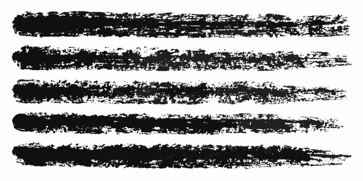 Five horizontal distressed charcoal or chalk lines with chalk line horizontal distressed background creative handmade isolated material scratchy scribble splatter template transparent