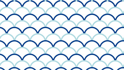 Fish scale scallop arc seamless vector pattern for sport jersey sublimation. Featuring overlapping curved arcs in navy and powder blue on transparent white background. © raccoontail