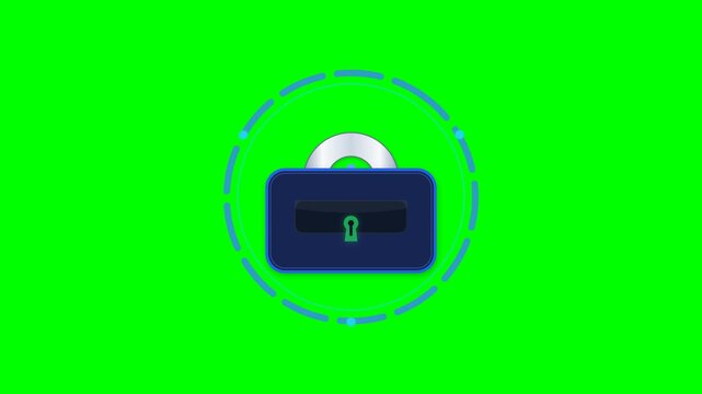 Premium 4K motion graphic of a smart digital padlock receiving an access request, verifying authentication, mechanically unlocking, and displaying a secure confirmation on a clean green screen backgro