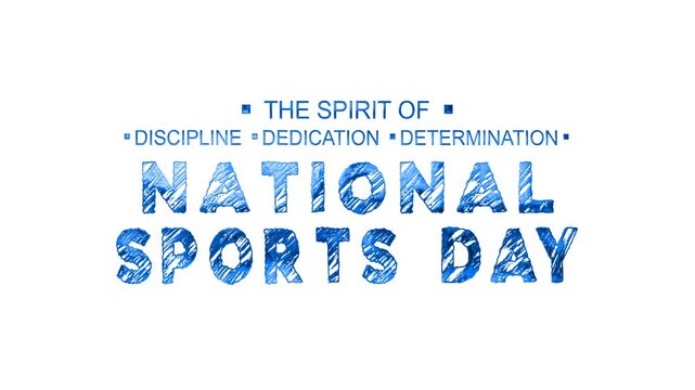 National sports day text animation in blue. Perfect for social media posts, event promotions, and sports themed videos.