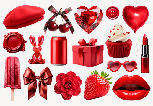 Vibrant Red Objects Element Design Collection
