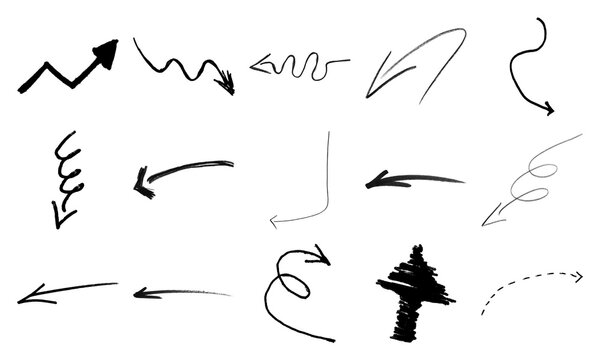 Handdrawn arrows set PNG overlay with doodle sketches and pointer icons isolated on transparent background