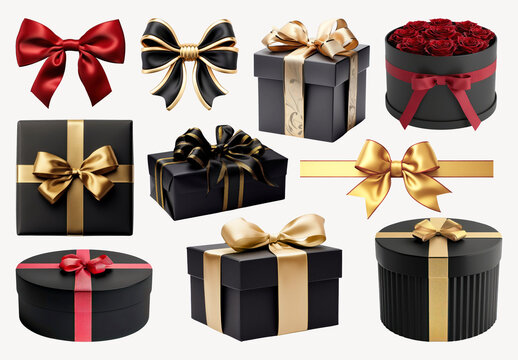 Elegant Gift Boxes With Bows Element Set