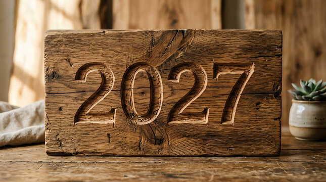 Wooden block with 2017 year number on rustic background