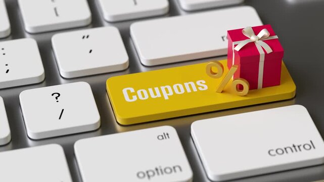 Gift box on the keyboard of a latop, 3d rendering,conceptual image.coupon and discount concepts.