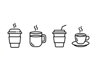 Fototapeta premium Four stylish black and white coffee cup icons with steam.
