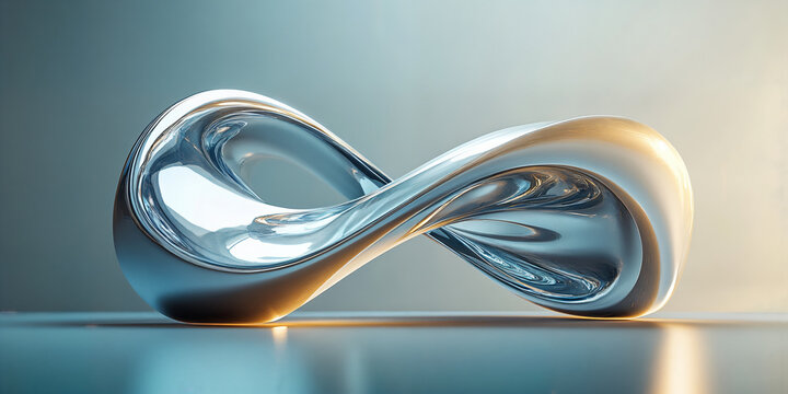 Infinity symbol crafted from smooth metallic liquid creating a continuous flowing loop of reflective silver.
