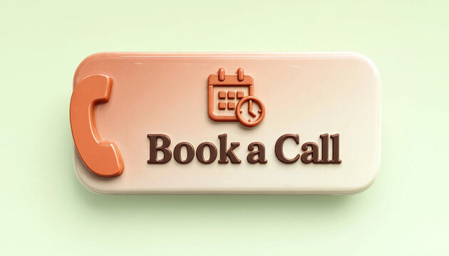 Book a call button concept with phone icon calendar and clock on pastel background