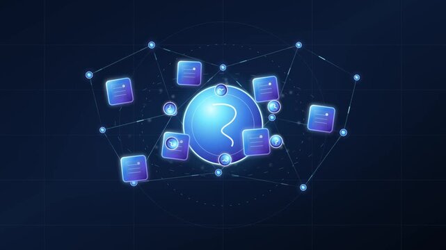 Artificial intelligence digital sphere with glowing question mark