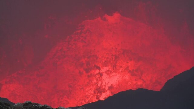 Erupting Lava Lake Churns Inside Active Volcano Crater