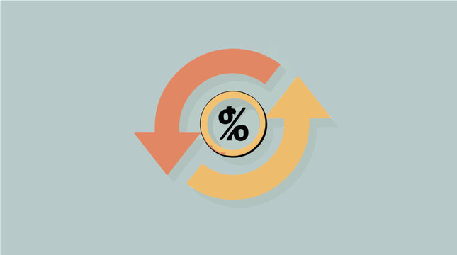 Circular arrows with a percentage symbol in the center, representing financial cycles or recurring charges.