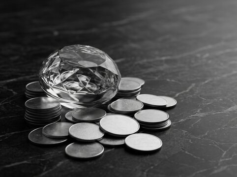 Large Cut Diamond with Stacked Coins