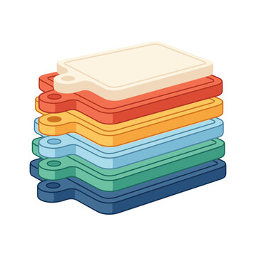 Stacking plastic cutting boards in various colors and shapes