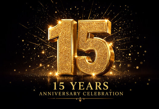 Fifteen Years Anniversary Celebration Golden Sparkling Number Design