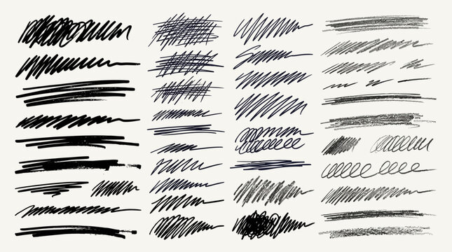 Hand drawn pencil and ink scribble strokes collection