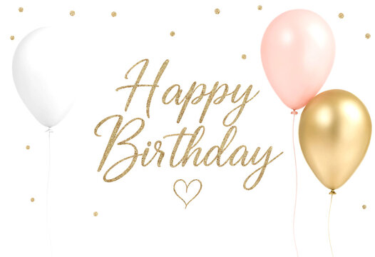 Happy Birthday Balloons with Golden Text and Confetti Design