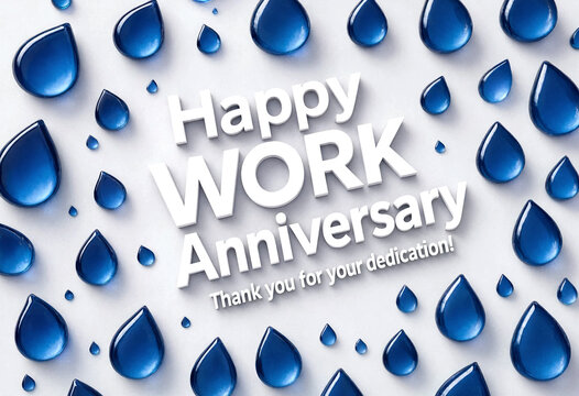 Happy Work Anniversary Celebration Design With Water Drops Background