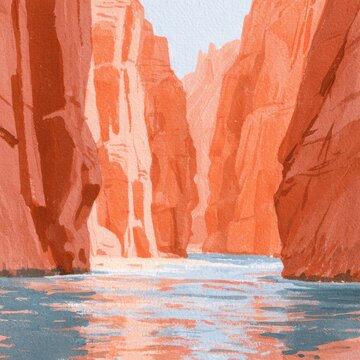 Narrow river flowing through a deep canyon with towering red rock walls