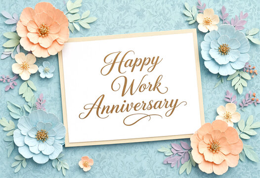 Happy Work Anniversary Greeting Card with Beautiful Floral Decorations