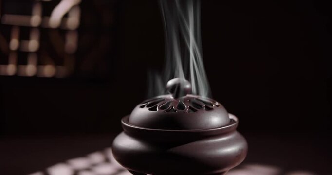 White Porcelain Incense Smoke Video - Empty Zen Mind Pure Buddhist Smoke Footage Ethereal Smoke Effect for Zen Buddhist Brand Minimal Wabi-Sabi Branding Meditation App Empty Mind Yoga Mindfulness Visu